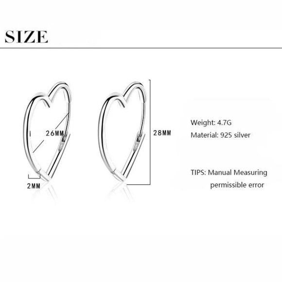 NEW 925 Sterling Silver Heart Hoop Earrings - Picture 8 of 8